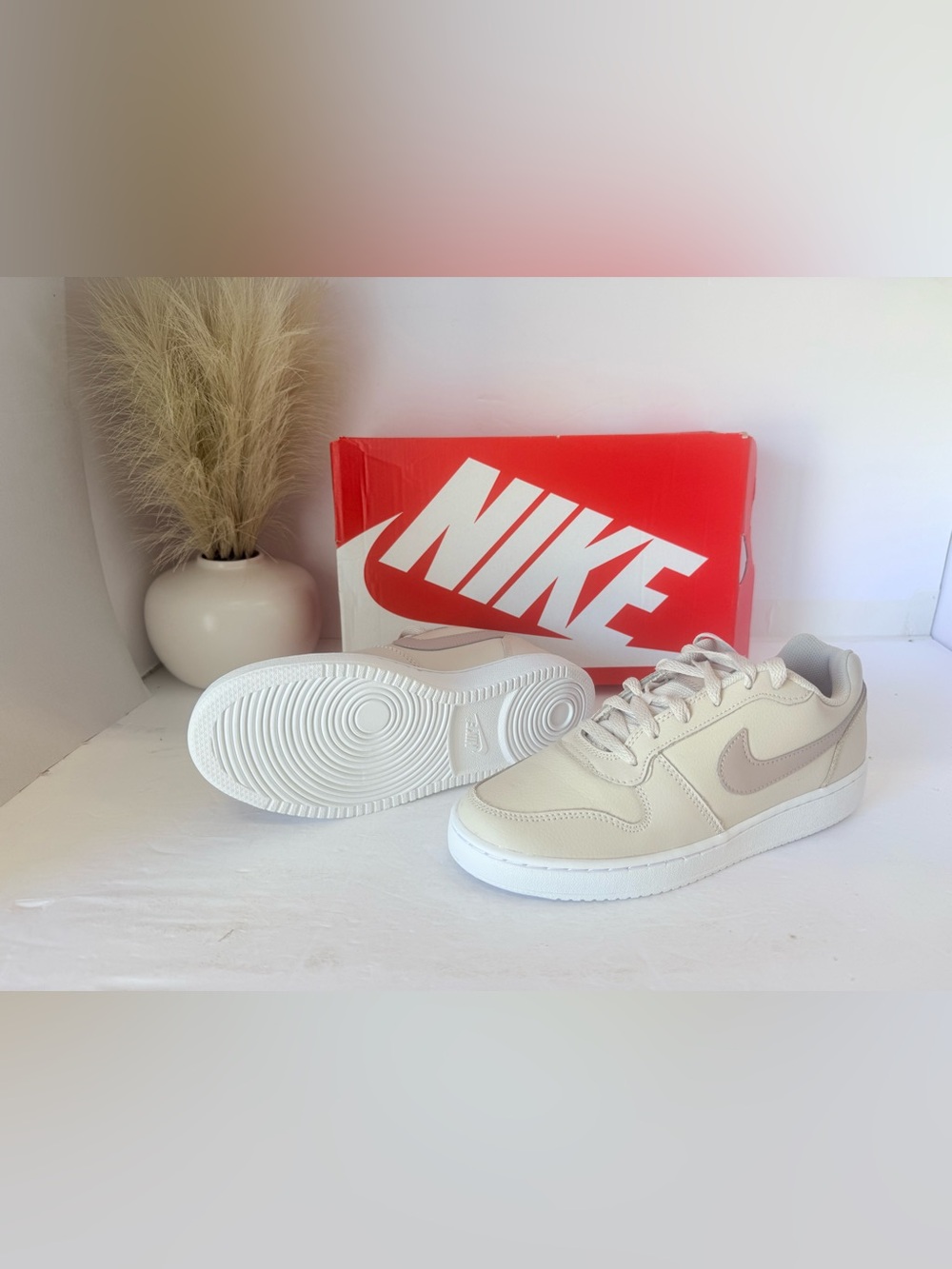 114. Nike Ebernon Low Sneakers in Cream Beige with White Sole Womens 8
